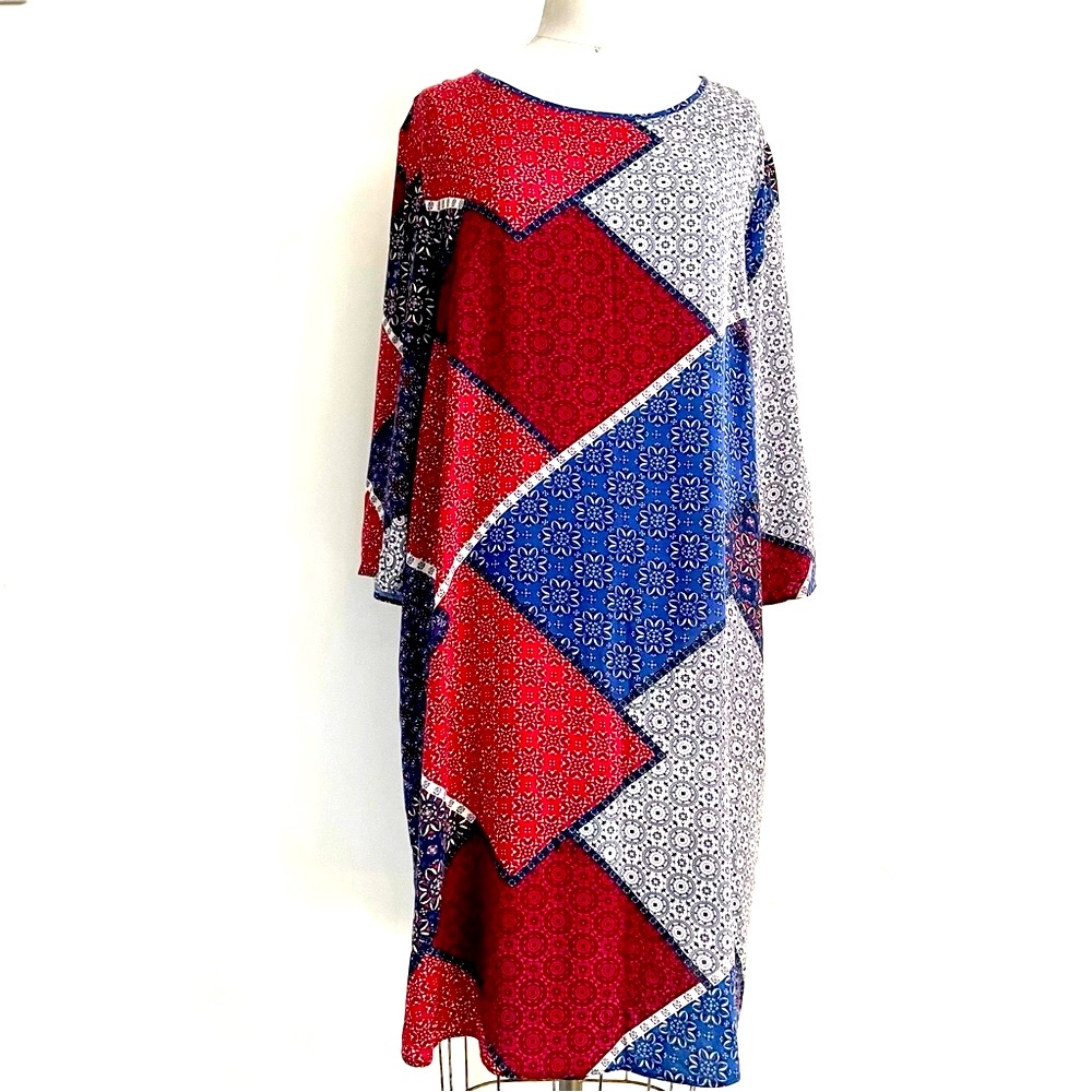 David Jones Classic Collection Dress Womens 18 Red White and Blue Patchwork